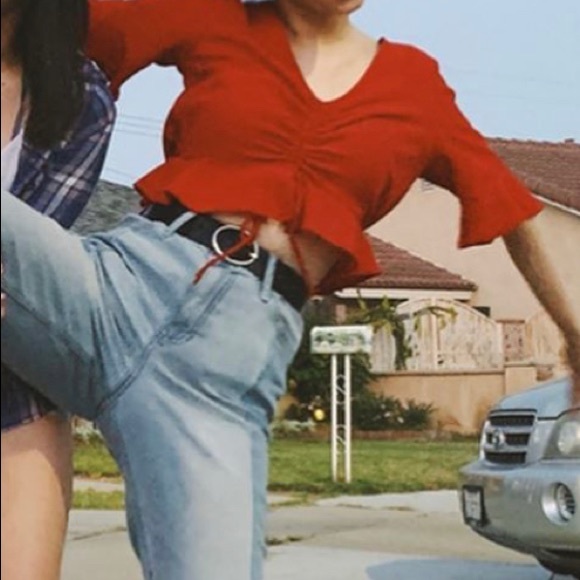 Red Ruched Crop Top - Picture 3 of 3